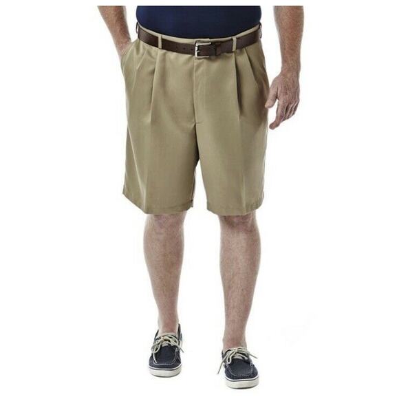 Haggar Chino Shorts Men's Khaki Cool 18 Pro Gabardine Flat Front Casual sz 52 W - Picture 1 of 16